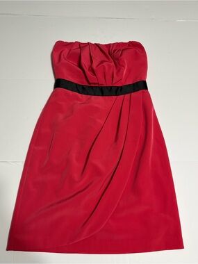 The Limited Strapless Red Dress with Black Waistband